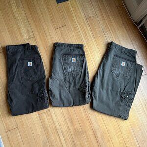 Lot of 3 38x30 Carhartt Relaxed Fit Ripstop Cargo Work Pants, Brown